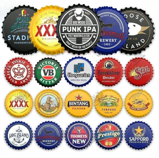 Vintage Beer Bottle Cap Decor Metal Sign Plaque Decorative Tin Sign Man Cave Pub Bar Club Wall Decoration