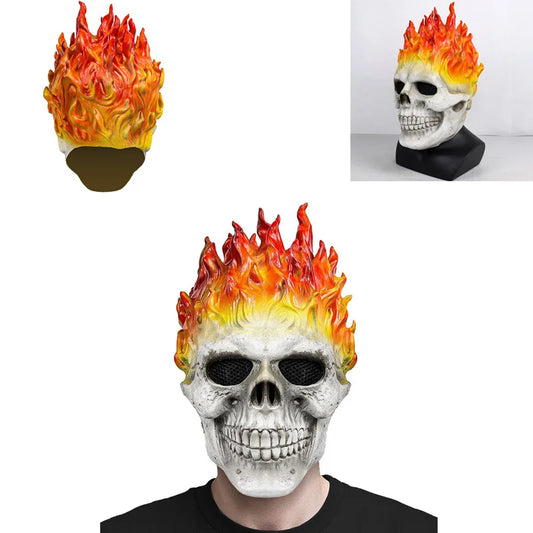 Unique Cosplay Flame Skeleton Creepy Scary Head Bone Horrible Skull Halloween Mask Full Face Helmet Carnival Party Costume Props