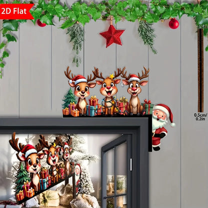 1Pcs 2D Christmas Corner Sign Elk Gift Santa Claus Frame Wooden Door Sitter Home Wall Decors Festive Xmas Decor Gifts