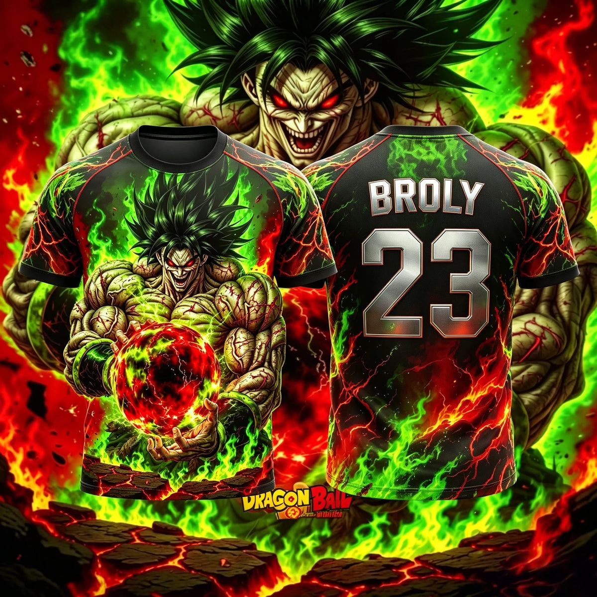 Dragon Ball Super Broly No7 Red Green Flame Energy Ball Print Men Soccer Jersey Quick Dry Anime Breathable Sports T-Shirt