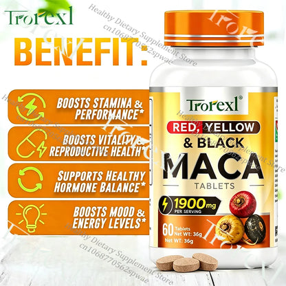 Natural Maca Root Tablets-Supports Vitality & Physical Performance, Balances Hormone, Overall Wellness