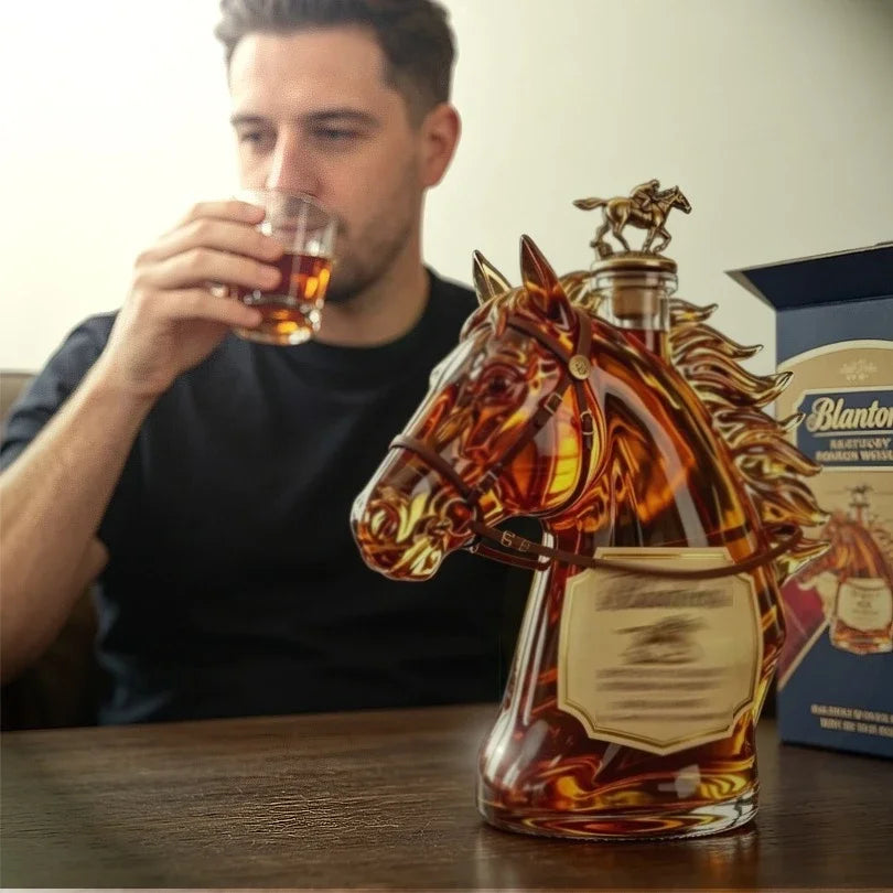 Handmade Horse Head Bourbon Whiskey Dispenser, Decorative Empty Wine Container for Kitchen Cabinet Display & Whisky Collection