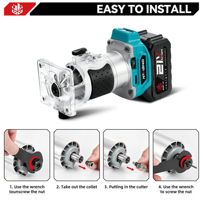 ONEVAN 1600W Brushless Electric Trimmer 5 Gears Cordless Woodworking Engraving Slotting Milling Router For Makita Battery Pin