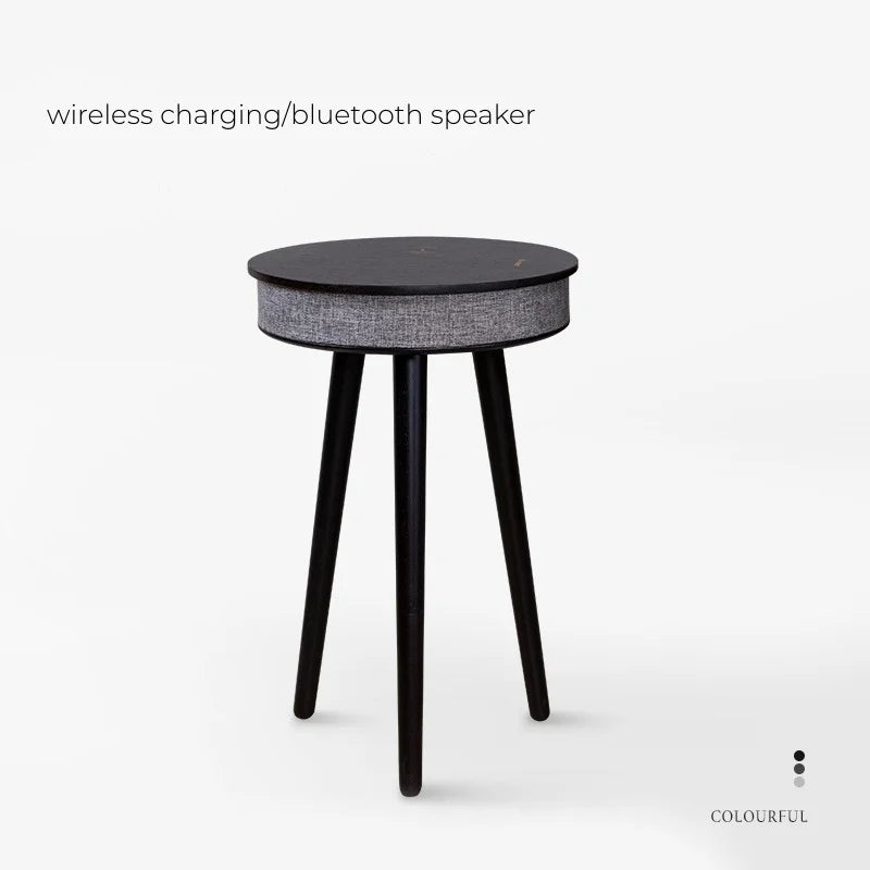 Smart Round Tea Table with Bluetooth Speaker Living Room Corner Table with Wireless Charging Portable Multi-Function Side Table