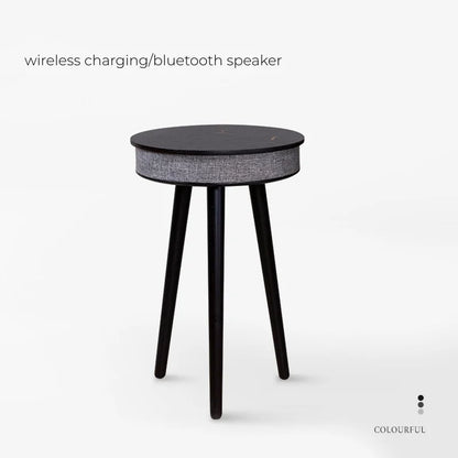 Smart Round Tea Table with Bluetooth Speaker Living Room Corner Table with Wireless Charging Portable Multi-Function Side Table