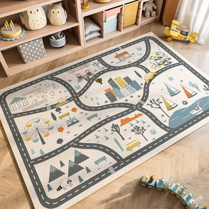 VIKAMA Cartoon Car Traffic Children's Carpet Playroom Baby Crawl Mat Home Decor Crystal Velvet Living Room Bedroom Floor Mat