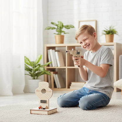 STEM DIY Wooden Target Shooting Game Kit Interactive Building Toys for Kids Educational Science Experiment Crafts Set