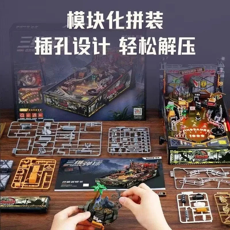 Dinosaur Lab Pinball Machine DIY Wooden Assembly Model With Light Sound Effect Desktop Arcade Game 3D Puzzle Collectible Gift