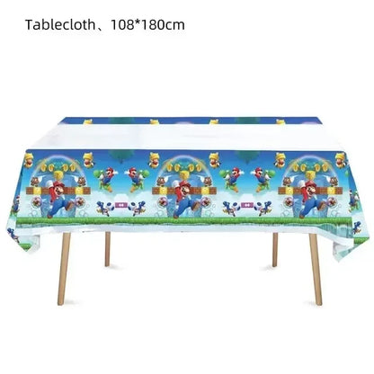 Mario Luigi Peach Princess Yoshi Toad Cake Insertion Cards Banner Spiral Tablecloth Mario Theme Birthday Party Carvinal Props
