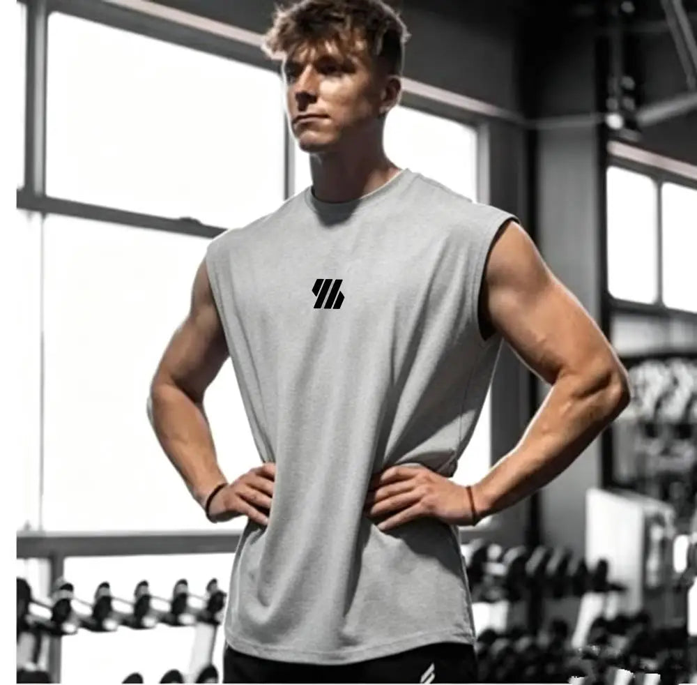 Summer men's casual wide-shoulder sleeveless vest, large-sized round-neck bird-eye fabric vest, outdoor breathable casual vest