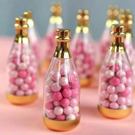 6pcs Gold Mini Champagne Bottle Candy Box Clear Plastic Wedding Favor Containers for Baby Shower Birthday Party Treat Gifts
