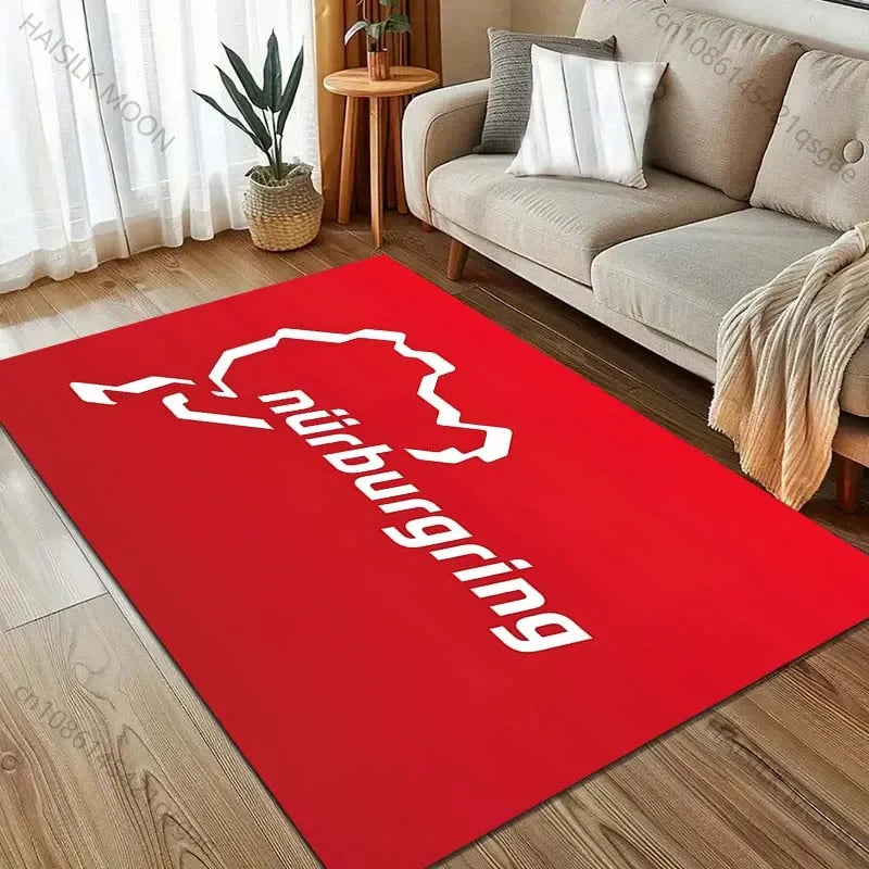 Race Track Inspired Area Rug – F1 Style Circuit Carpet for Living Room & Bedroom, Non-Slip Washable Large Floor Mat
