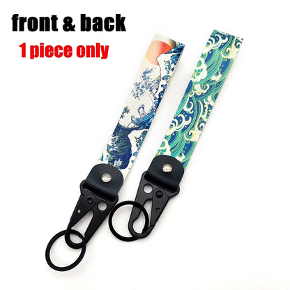 Hokkaido Car Keychain Textile JDM Key Ring Buckle Lanyard Kanagawa Surf Decoration For Honda Mitsubishi Subaru Auto Accessories
