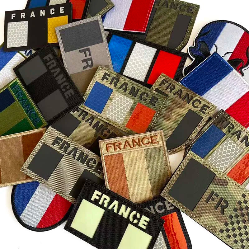 France Flag Patch Clothes Applique Embroidery Morale Emblem,IR Reflective Patches Military Armband Stickers Tactical Badge