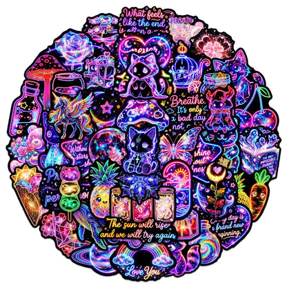 50-Pack Waterproof Neon Graffiti Stickers for Luggage Guitar Skateboard Fridge - Cool Student Stationery Decorative Decals