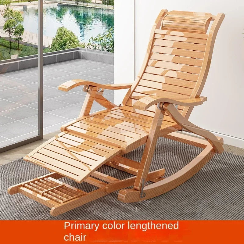 UVR Folding Rocking Chair Adult Bamboo Lounge Chair Home Balcony Leisure Armchair Armchair Lazy Sofa Rattan Chair