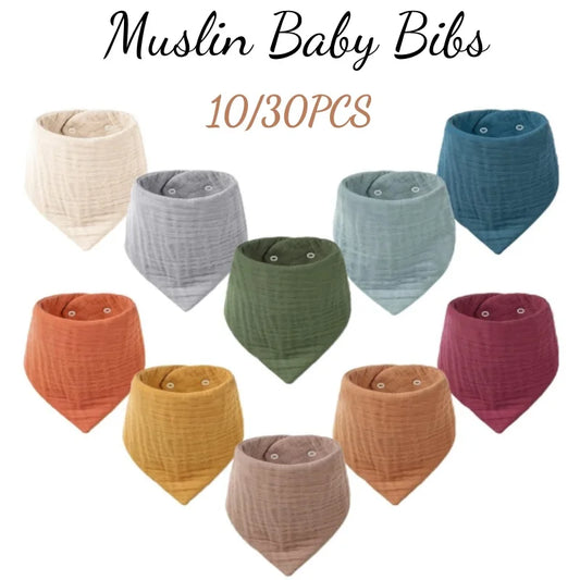 10-30PCS Muslin Baby Bibs for Unisex Cotton Baby Bandana Drool Bibs Adjustable Muslin Burp Cloth for Teething and Drooling