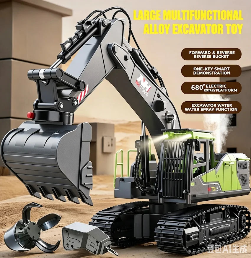 Electric Remote Control Excavator Model Toys Wireless 2.4G Fourteen Channel Drilling Grabber Toy Adult Birthday Gifts