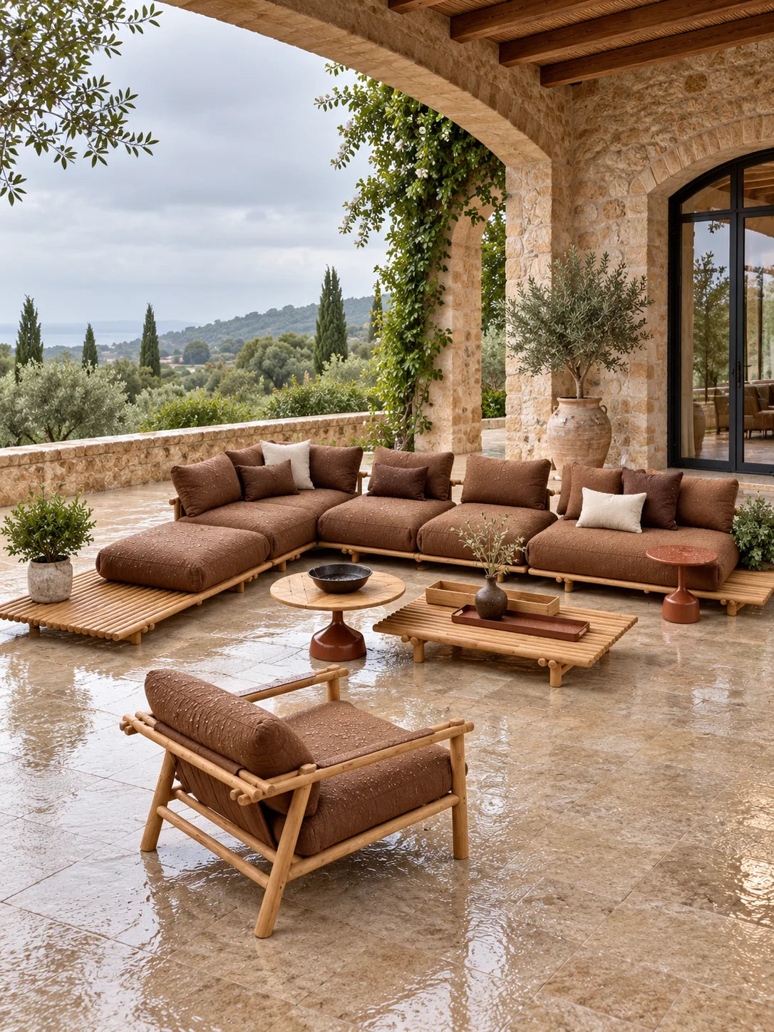 Weather Luxury Teak Frame PE Rattan Waterproof Sofa Set Outdoor Furniture Perfect For Garden Patio Poolside Beach Hotel