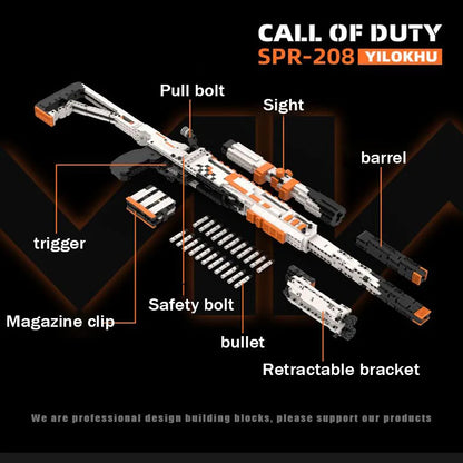 1500PCS Technical SPR-208 Shooting Rifle Building Blocks MOC Technical Can Shoot Projectile Shells Assemble Bricks Toy Gift
