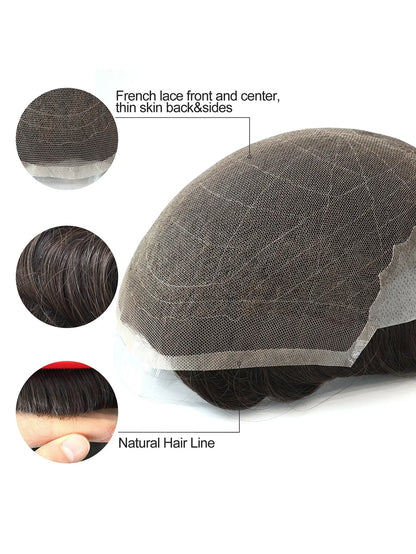 Q6 Lace Toupee Men Europe Human Hair Male Wig Swiss Lace Front Men Hair Replacement System Unit Man Wig Natural Hair Prosthesis