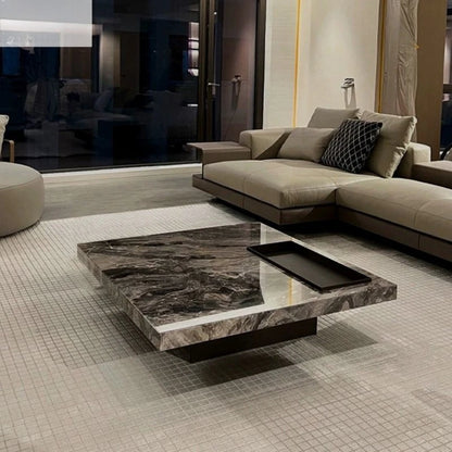 Modern Luxury Coffee Table Sintered Stone Square Tea Table Stainless Steel Marble Look Center Table Living Room