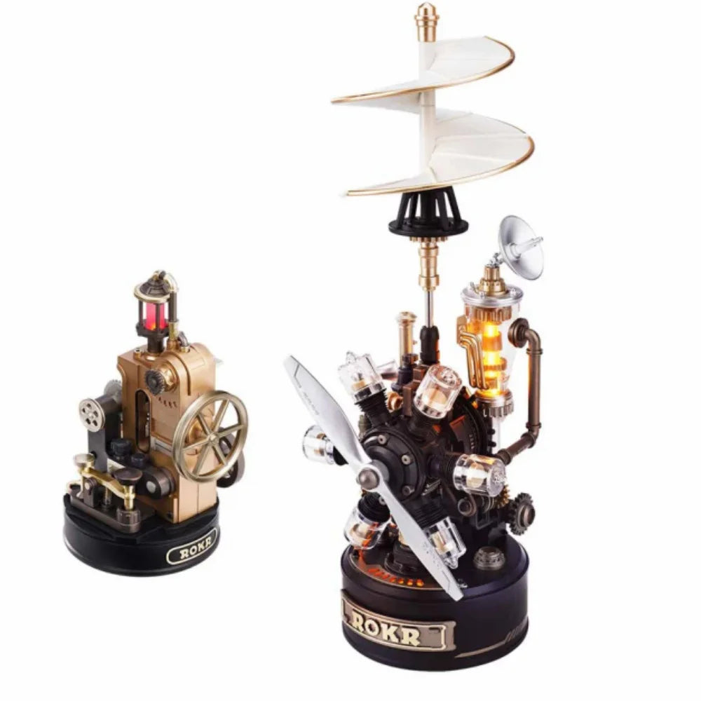 ROKR 3D Puzzle Da Vinci Helicopter Model Kit Mechanical DIY Building Set with Lights Motion PVC Engineering Model Toy