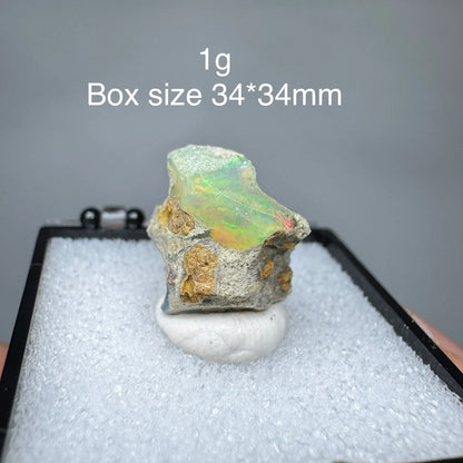 Natural Rare Colorful Ethiopia Opal (No Need Water) Gem Mineral Specimen Box Size:34X34mm (Need Lighting) Sunlight Best