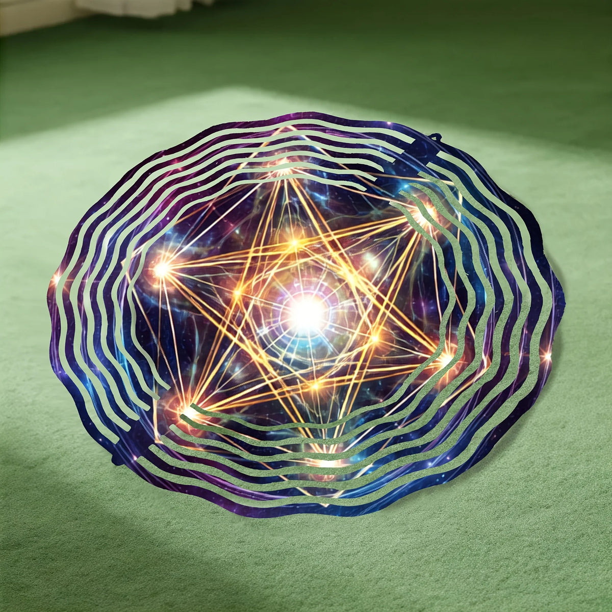 1pc Sacred Geometry Metal Wind Chime with Flower of Life & Merkaba - Iron Hanging Outdoor/ Wind- Chime, 360° Rotating Hook