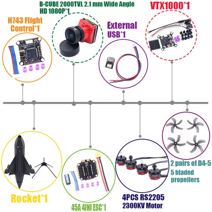B-CUBE Rocket 5inch FPV Drone Frame Kit Carbon Fiber Racing Drone Quadcopter Freestyle INAV Beatflight F722 Ardupilot Flight