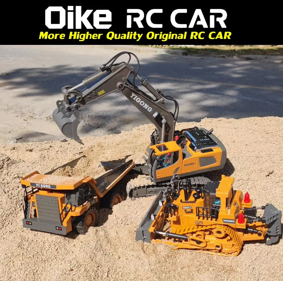 Oike 4WD Remote Control Excavator Alloy Dump Truck Bulldozer Radio Model RC Car Construction Vehicle with Lights Sound Toy Gift
