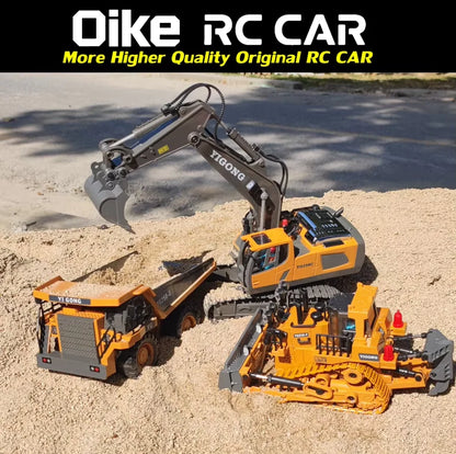 Oike 4WD Remote Control Excavator Alloy Dump Truck Bulldozer Radio Model RC Car Construction Vehicle with Lights Sound Toy Gift
