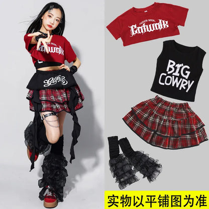 Girls K-pop Fashion Crop Top Bud Skirts Children Hip Hop Street Dance Costume Kids Streetwear Girl Group Jazz Summer Clothes Set