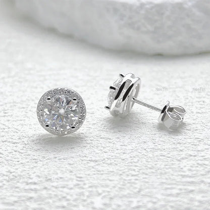 NeeTim 0.5-2CT Moissanite Stud Earrings for Women Sparkling Lab Diamond Sterling Silver S925 Wedding Party Jewelry Certified