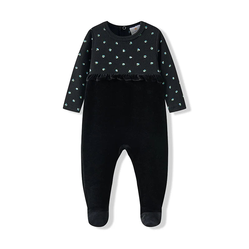 AA-Autumn Winter Velour and Ribbed Robe Boy and Girls Family Matching Clothes baby Romper Girl Nightgown Floral Print Ribbed