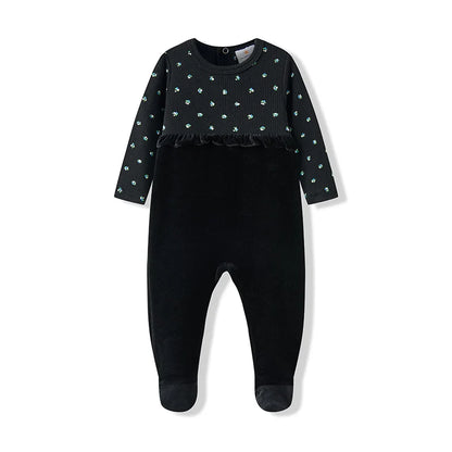 AA-Autumn Winter Velour and Ribbed Robe Boy and Girls Family Matching Clothes baby Romper Girl Nightgown Floral Print Ribbed