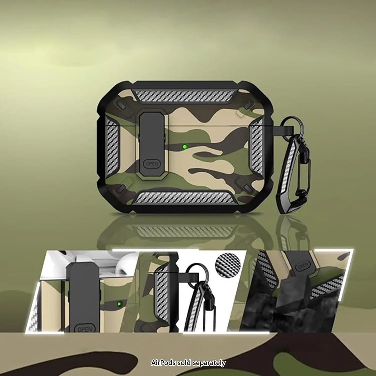 for AirPods Pro 3 Camo Green Case Cover with Lock for Men Military Rugged Full Body Shockproof Protective Case for AirPods Pro 3