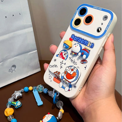 Ussid Case Phone Case Cartoon Doraemon With Mirror Lanyard Kickstand Cute Aesthetic For Iphone 17 16 Pro Max 15 14 13 12