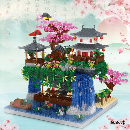 MOC Peach Blossom Pool Cherry Tree House Building Block Chinese Architecture DIY Bricks Cherry Blossom Toy for Kids Adult Gift