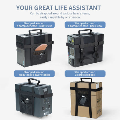 Computer Tower Transport with Handle Universal PC Tower Carrying Strap Gaming Desktop Belt with Side Pockets for Cables Mouse