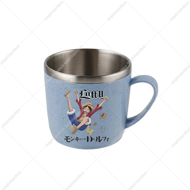 One Piece Water Cup Cartoon Anime Print Stainless Steel Drinking Glass Luffy Double Layered Heat-resistant Coffee and Milk Mug
