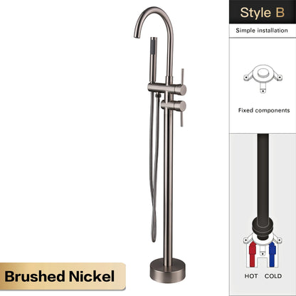 AITANA Luxury Black Brass Bathroom Faucet. Floor Standing Design with Simple 2 Handle Hot and Cold Bathtub and Dual-Mode Faucet