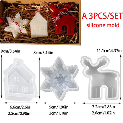 3pcs Gingerbread Man Elk Pine Snowflake Scented Candle Silicone Mold DIY Winter Home Resin Gypsum Decor Handmade Christmas Gifts