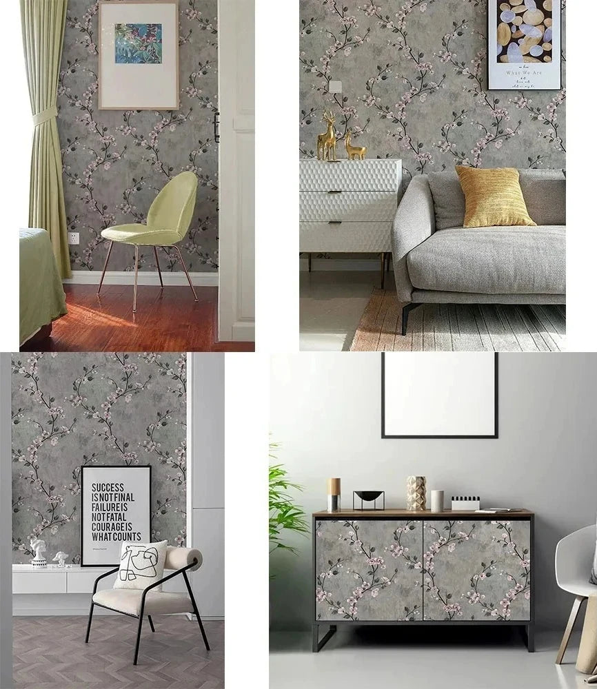 Floral Peel and Stick Wallpaper Green Flower Contact Paper Vinyl Self Adhesive Wall Paper Living Room Bedroom Cabinet Decoration