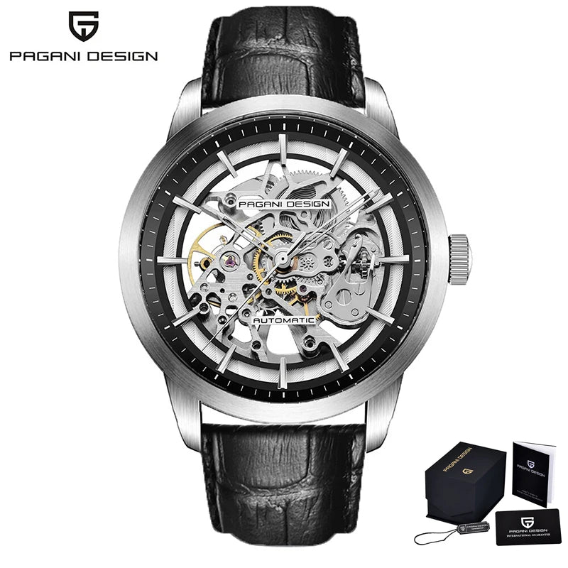 PAGANI DESIGN 2026 New Skeleton Men's Mechanical Watches Top Luxury Automatic Watch Men Blue Leather Waterproof Wrist Watch Men