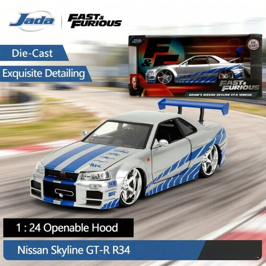 JADA 1:24 Fast and Furious Nissan Skyline GT-R R34 Diecast Metal Car Model Alloy Vehicle Toy Hobby Collection Gift In Stock
