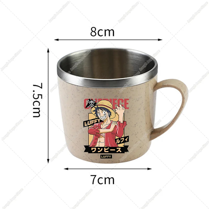 One Piece Water Cup Cartoon Anime Print Stainless Steel Drinking Glass Luffy Double Layered Heat-resistant Coffee and Milk Mug