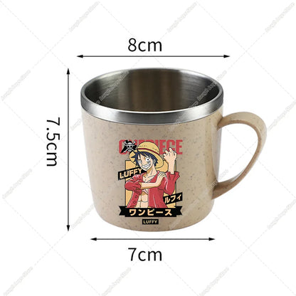 One Piece Water Cup Cartoon Anime Print Stainless Steel Drinking Glass Luffy Double Layered Heat-resistant Coffee and Milk Mug