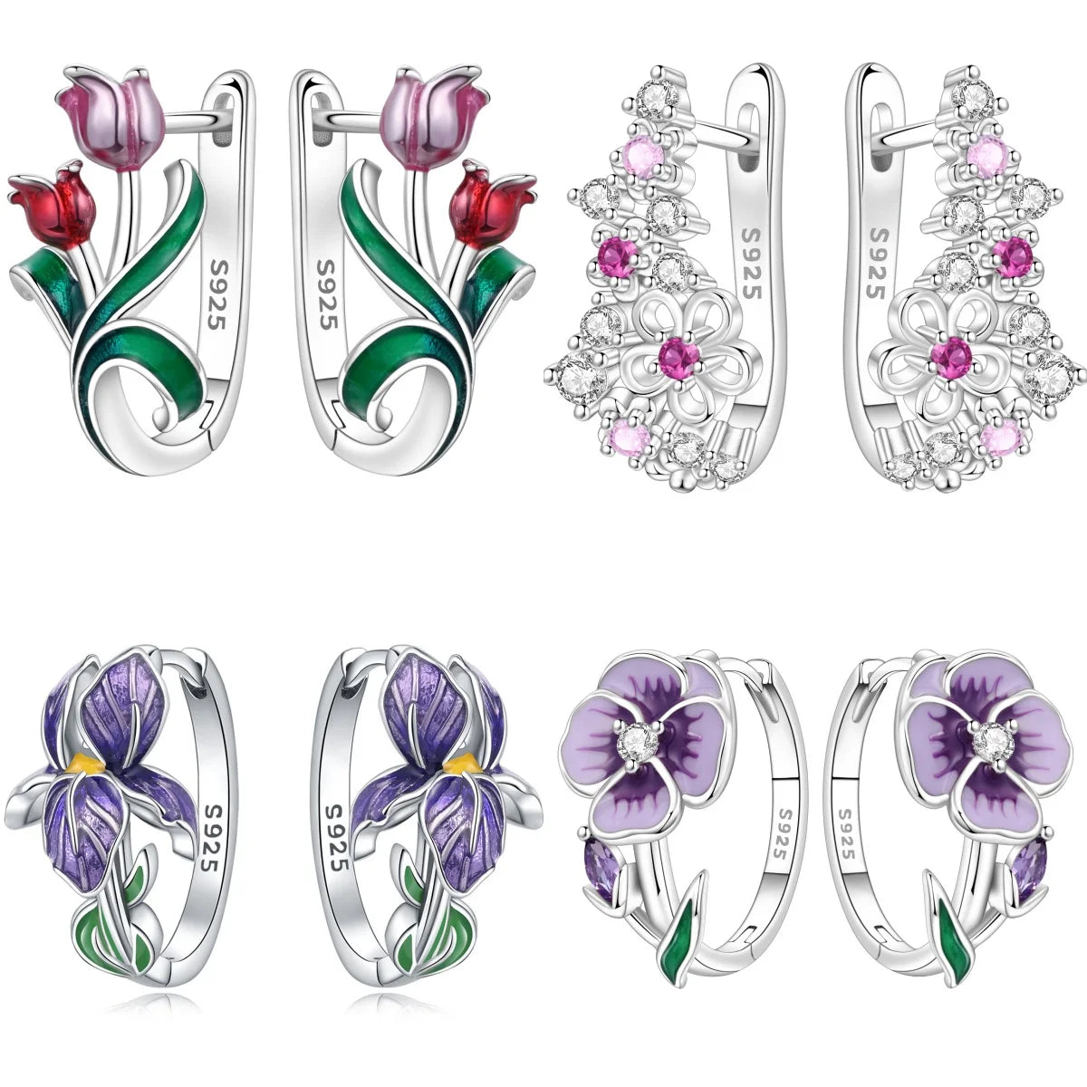 PANPOKI Original 925 Sterling Silver Beautiful Tulip Flower Earrings Women Hoop Earring Anniversary Jewelry Trendy Gifts