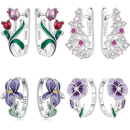 PANPOKI Original 925 Sterling Silver Beautiful Tulip Flower Earrings Women Hoop Earring Anniversary Jewelry Trendy Gifts